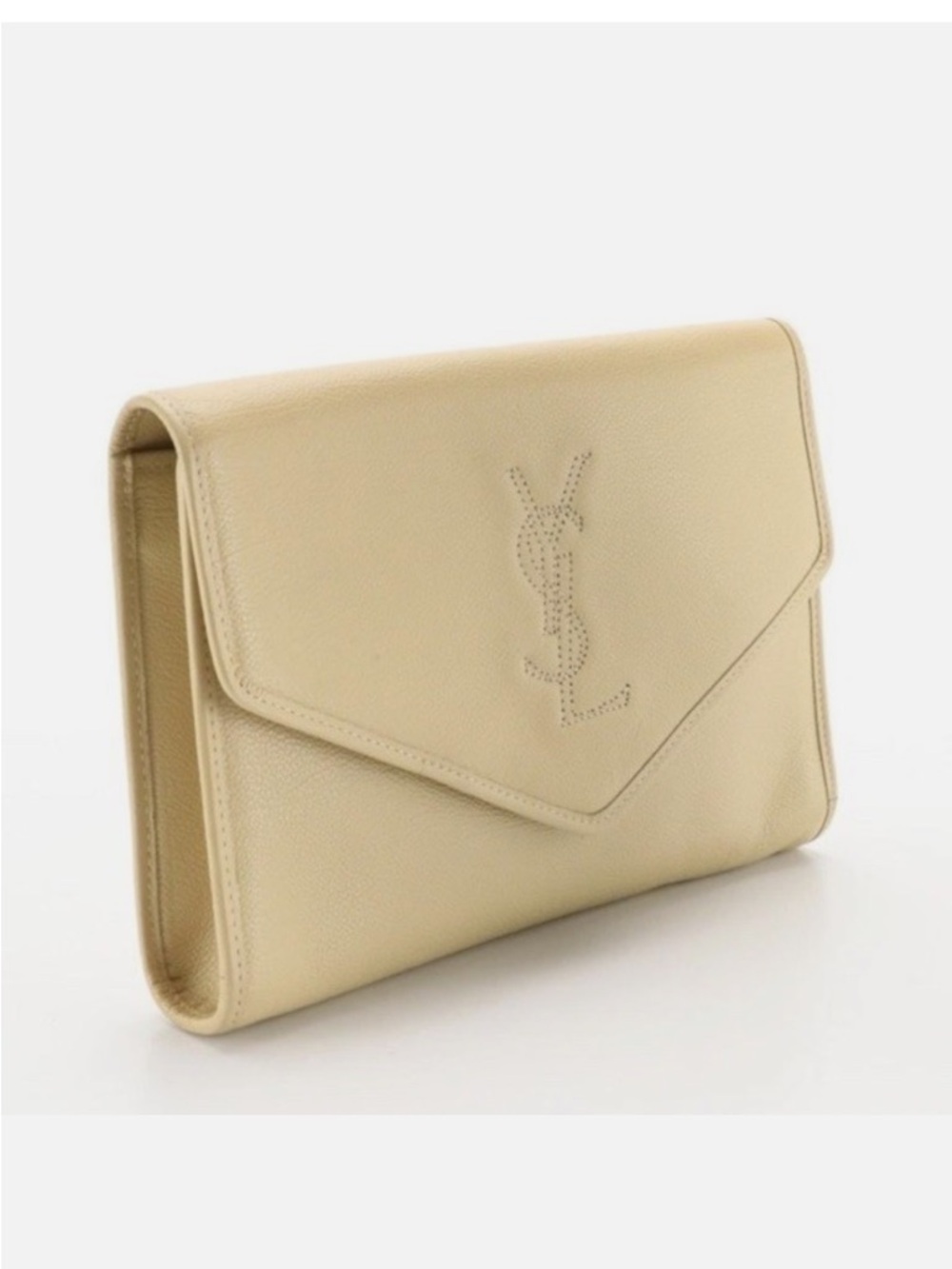 Saint Laurent Cream Leather Perforated YSL Envelope Clutch